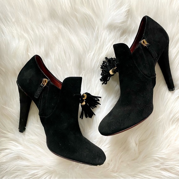 NEW!!! GUCCI Black Booties Suede tassel fringe & Gold embellished zipper boots - Picture 3 of 15